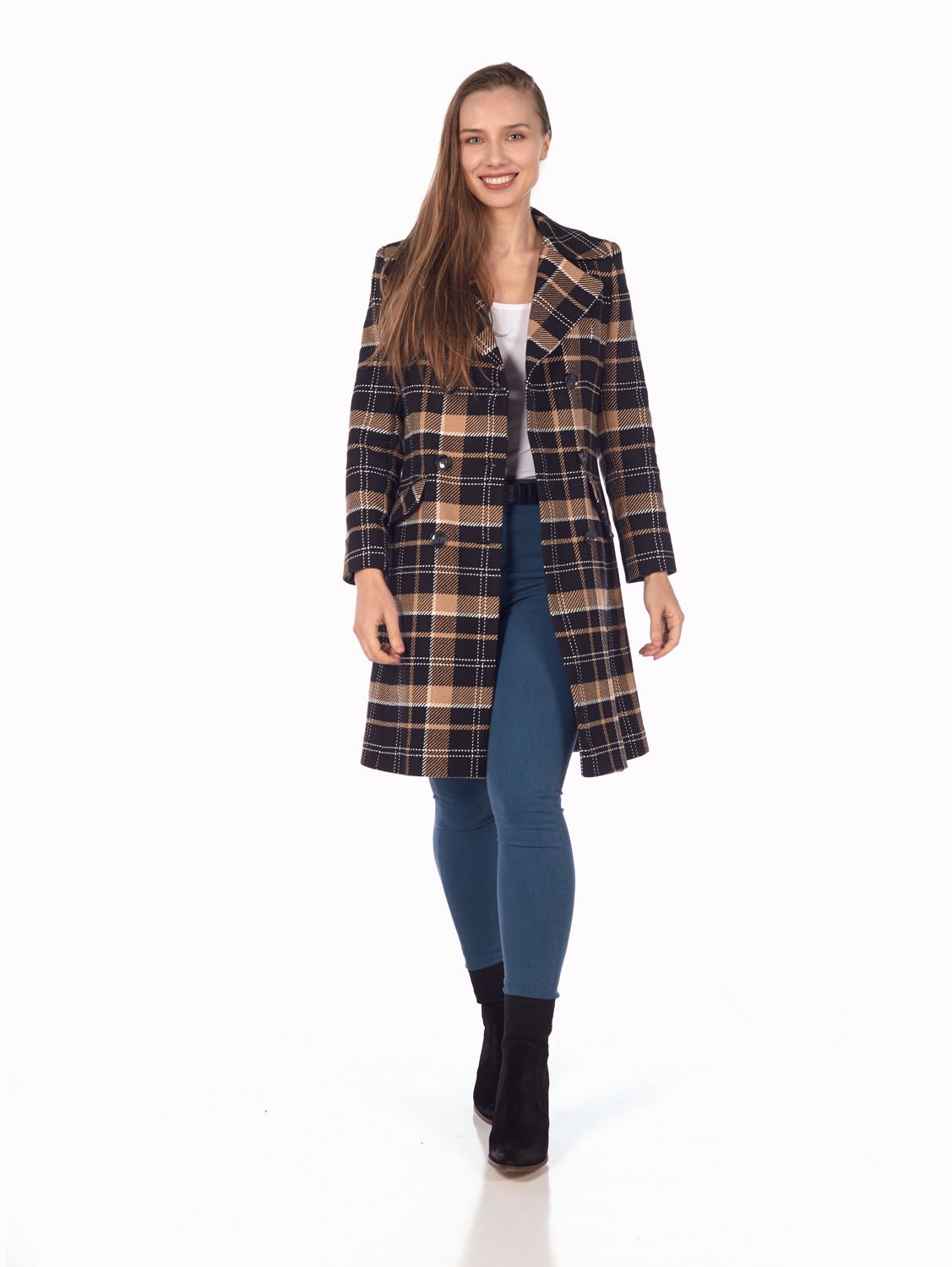 De La Creme Women/'s Tartan Check Double Breasted Coat