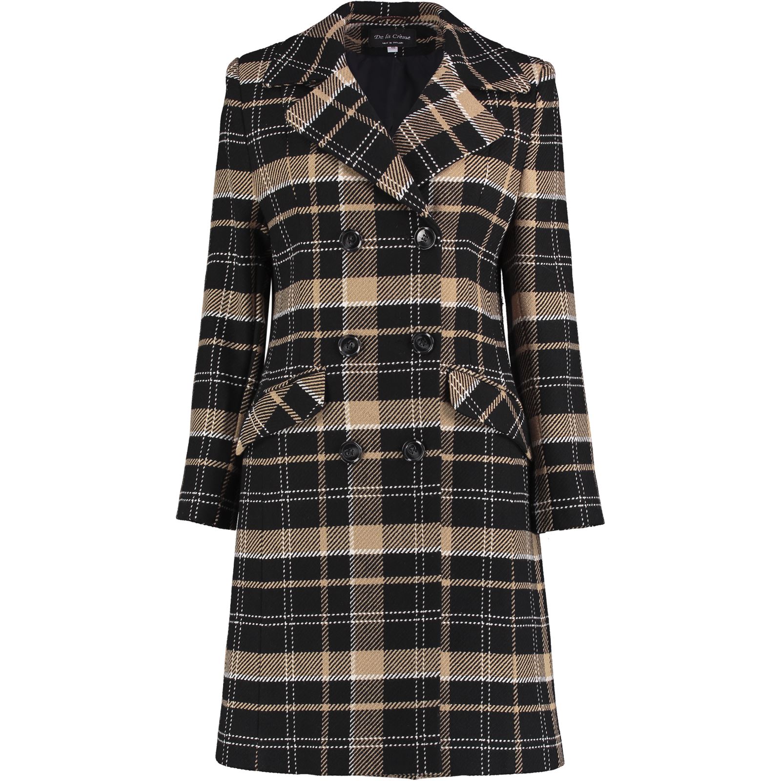 De La Creme Women/'s Tartan Check Double Breasted Coat