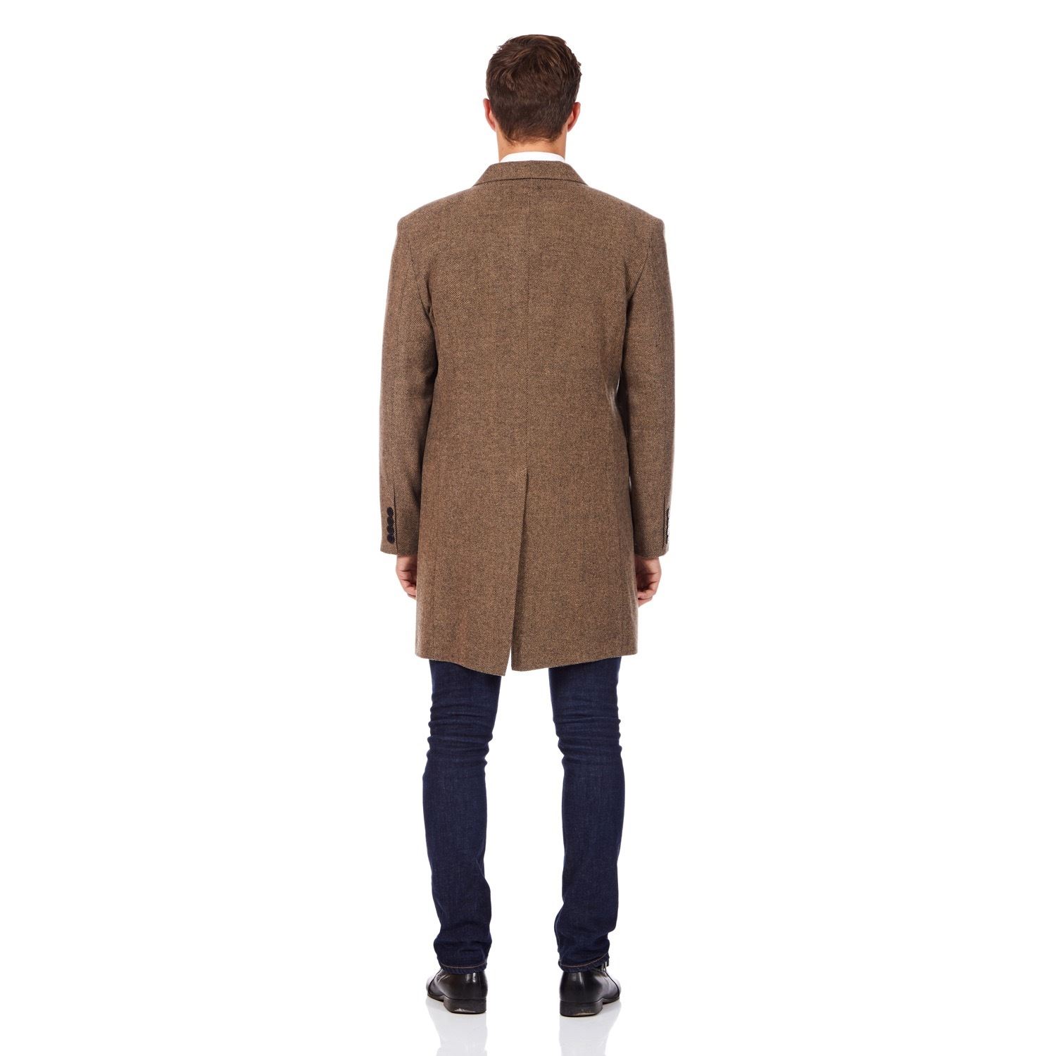 De La Creme MAN Mens Wool Blend Herringbone Design Crombie Coat