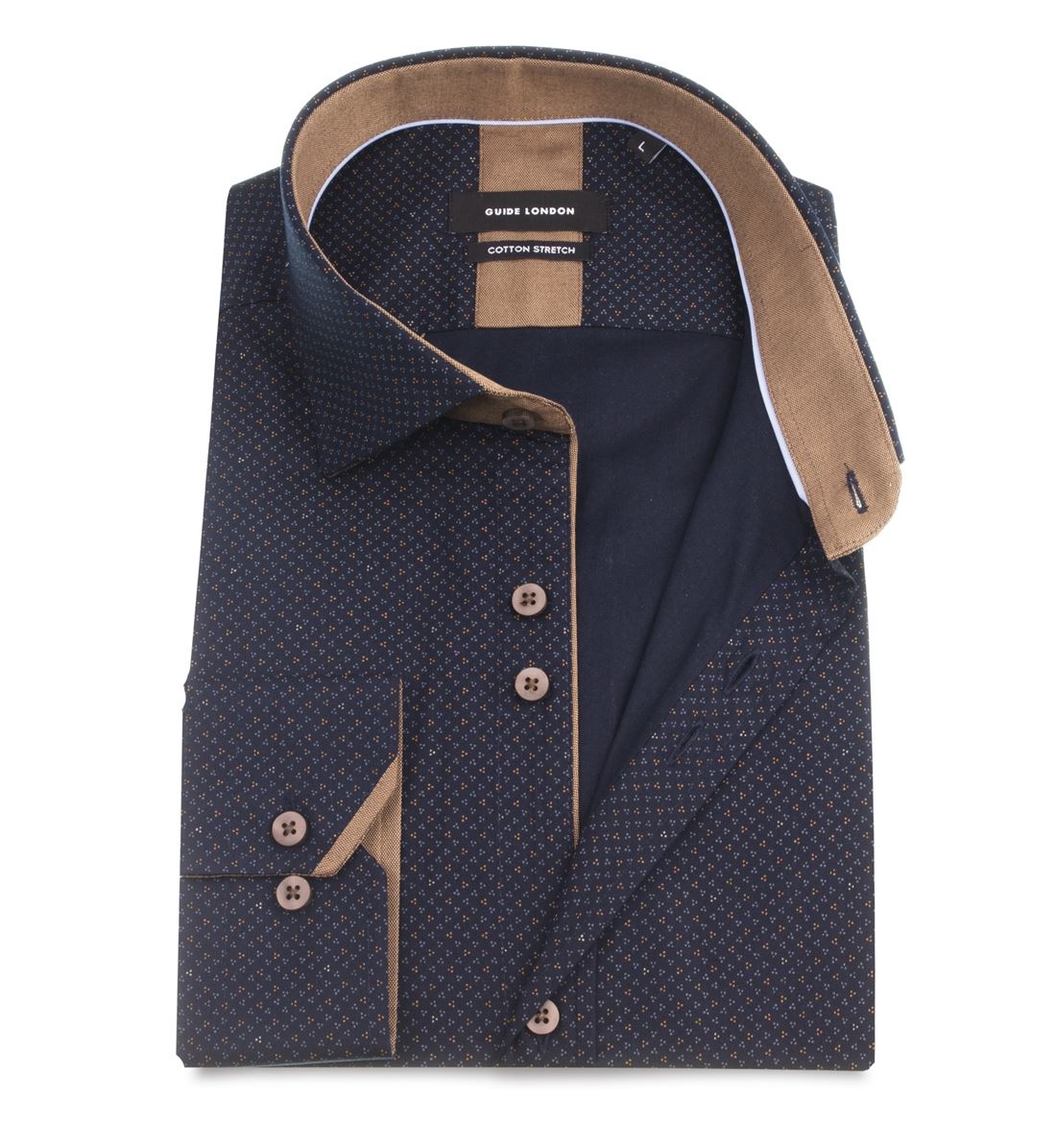 Guide London Ls74837 Semi Slim Fitting Long Sleeve Cotton Stretch Shirt