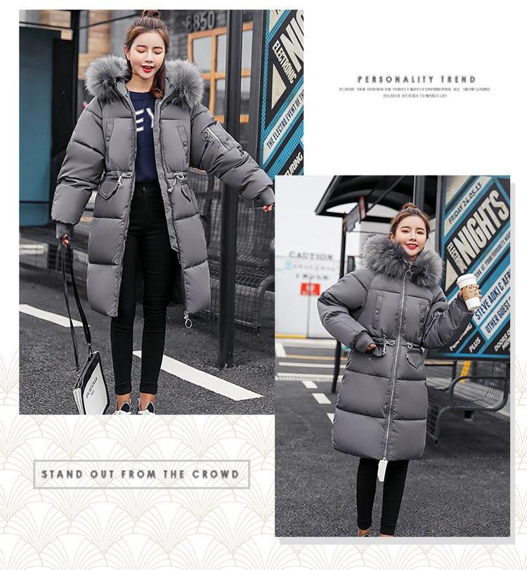 Womens Faux Fur Trim Hooded Midi Cotton Down Puffer Parka Winter Coat