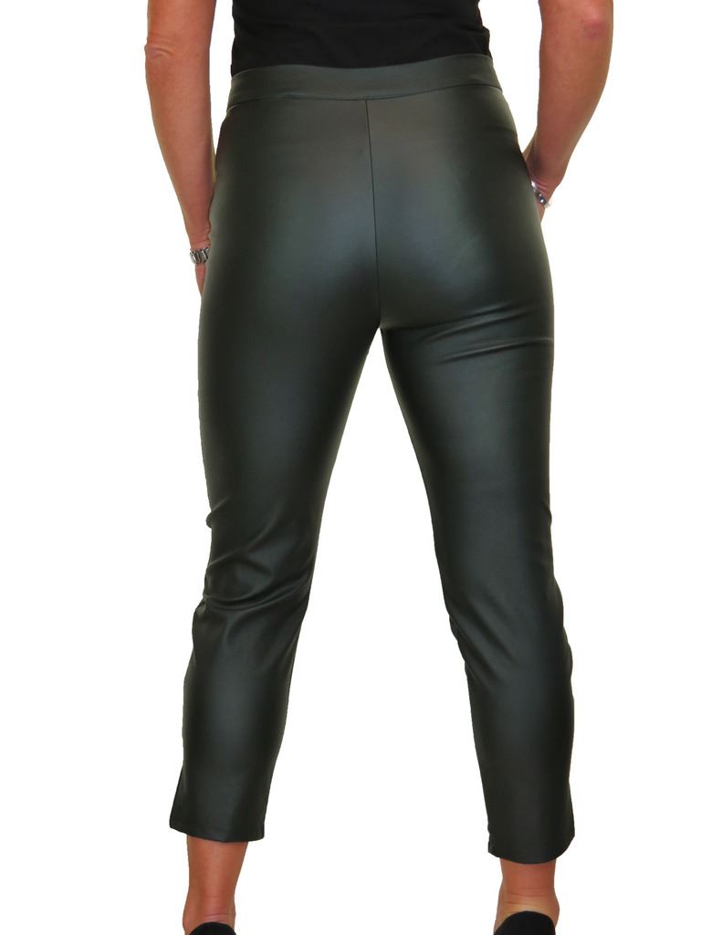 GHIACCIO Da Donna Vita Alta Stretch Similpelle Capri Pantaloni 10-22