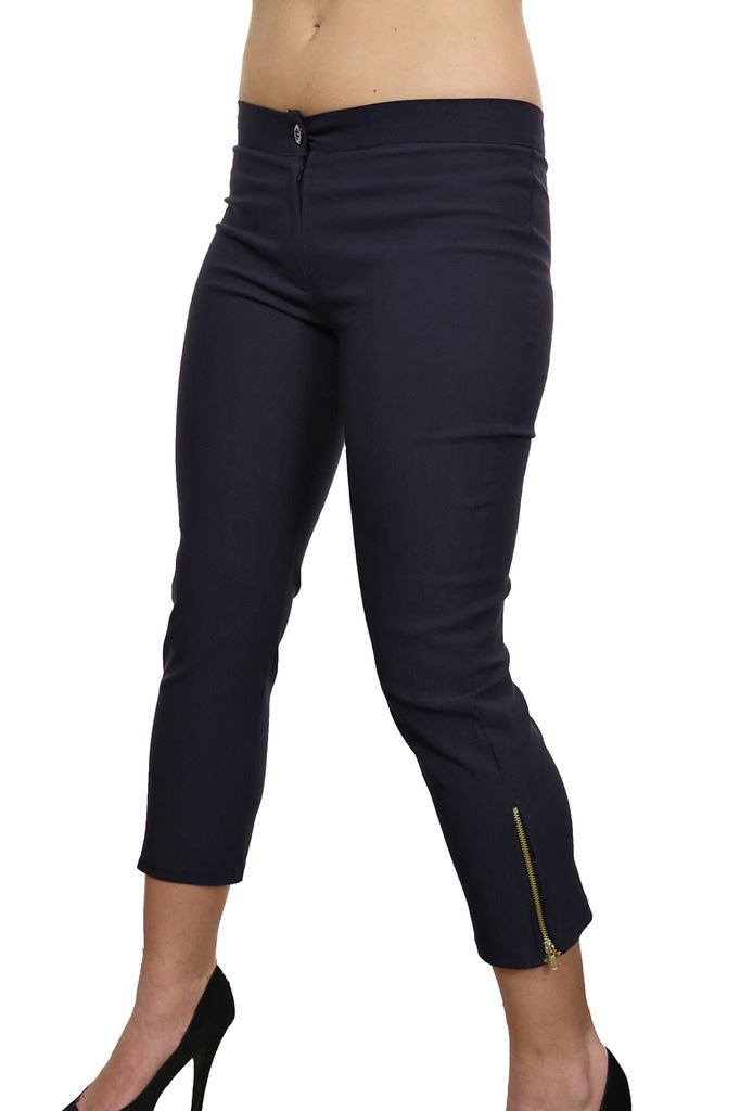 Ladies Low Rise 3//4 Length Trousers Leg Zip Detail 6-18