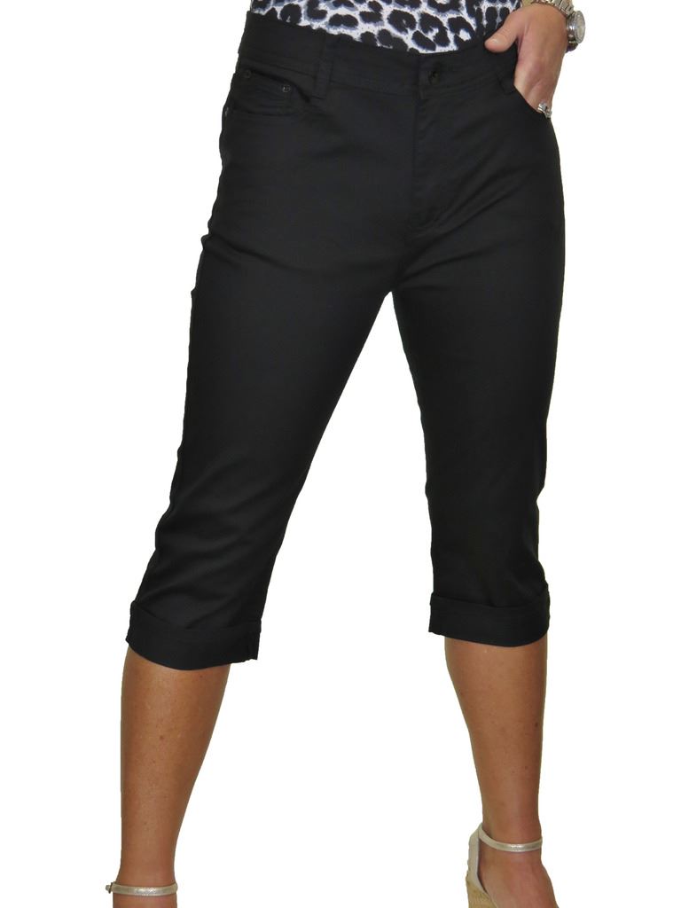 Da Donna Vita Alta 3//4 Crop Capri Jeans Chino Sheen 14-24