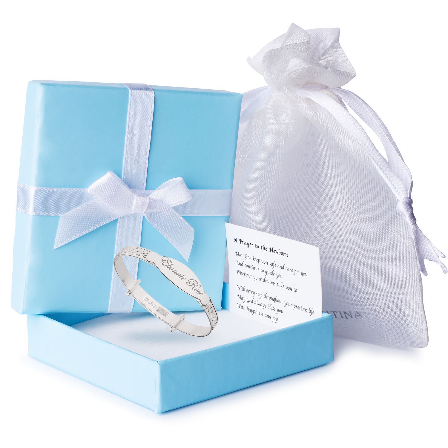 Oliver Custom Bracelet Newborn Baby Christening Gift Personalise Bangle Engraved