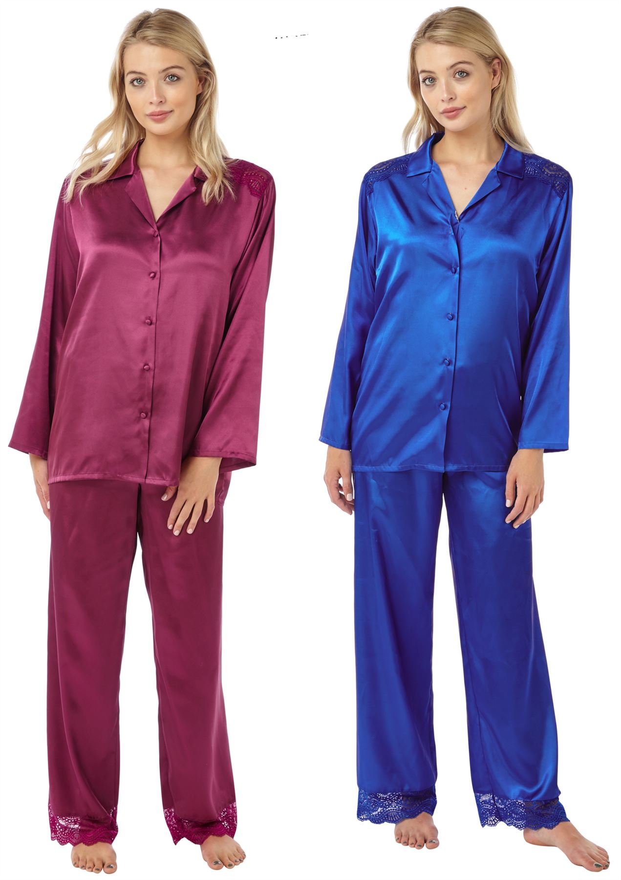 Womens Indigo Sky Charmeuse Satin Long Sleeve Pyjamas IN15115