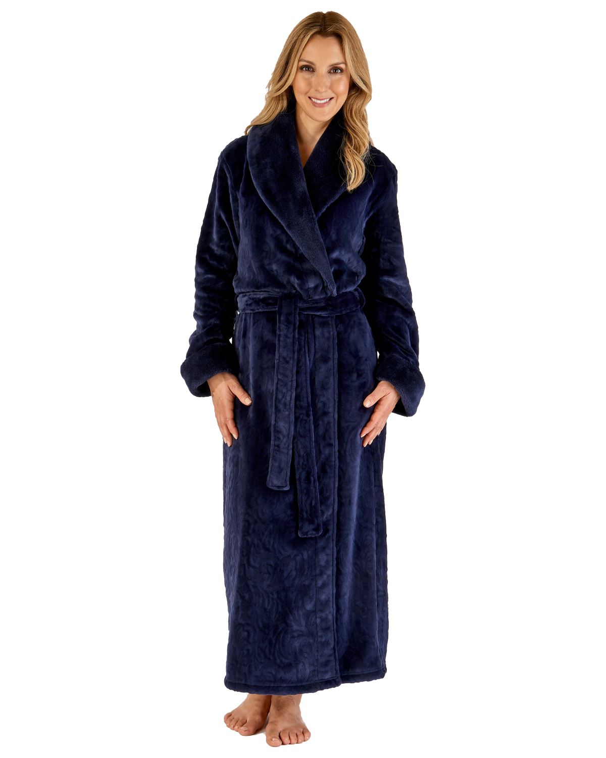 Ladies Slenderella Luxury Soft 52/" Long Faux Fur Shawl Collar Wrap Dressing Gown