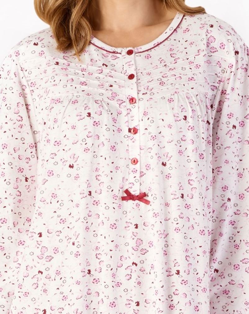 Ladies Slenderella Cotton Classic Floral Long Sleeve Jersey Nightie Nightdress