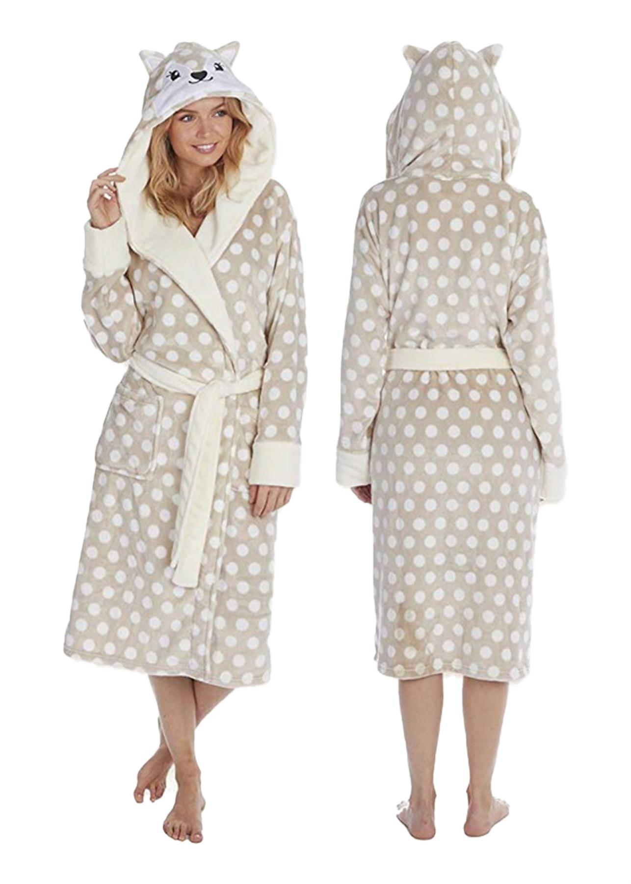 Womens Luxury Soft Coral Fleece Novelty Animal 3D Dressing Gown Robe with Hood