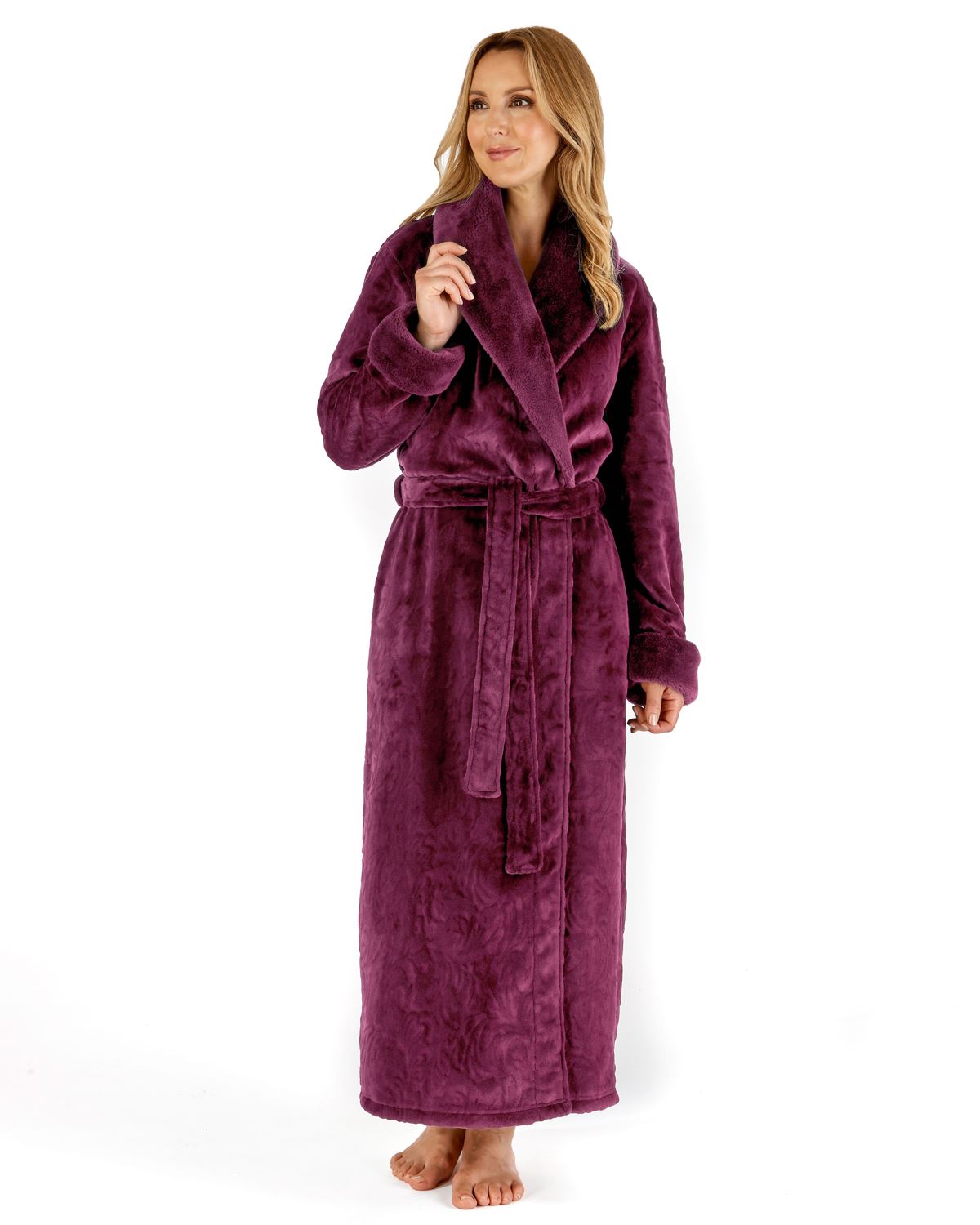 Ladies Slenderella Luxury Soft 52/" Long Faux Fur Shawl Collar Wrap Dressing Gown