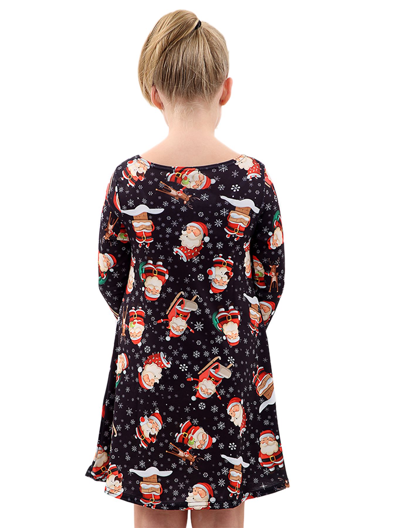 Les filles de Noël Enfants Robe Santa Renne Manche Longue Parti Robe Swing NOUVEAU UK