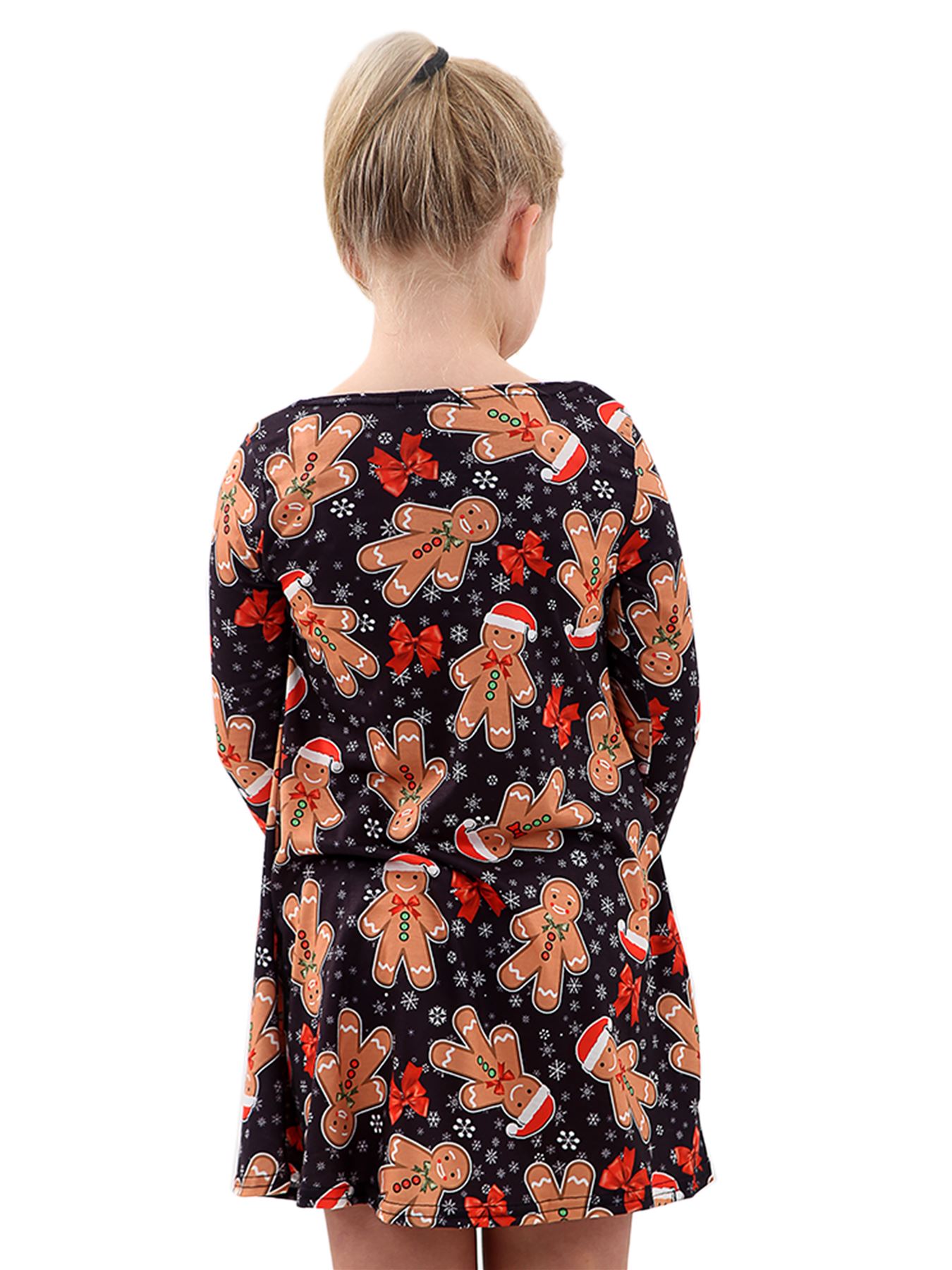 Les filles de Noël Enfants Robe Santa Renne Manche Longue Parti Robe Swing NOUVEAU UK