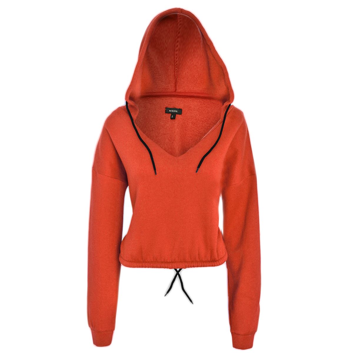 Womens Fleece Cropped Pullover Plain Hoodie Sweatshirt Crop Top Hooded Sweater