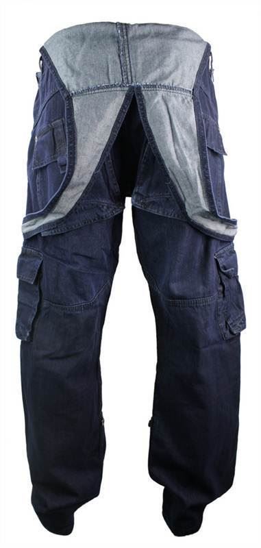 Mens Dungarees Jeans Combat Pockets Navy Dark Blue Turn Up