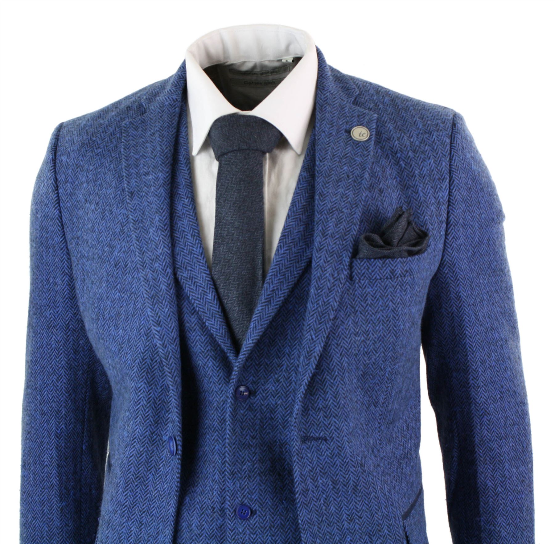Mens 3 Piece Tweed Suit Herringbone Wool Vintage Retro Peaky Blinders 1920s