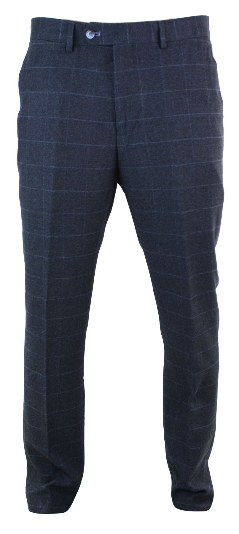 Mens Tweed Check Herringbone Peaky Blinders Trousers Tailored Fit Regular Retro