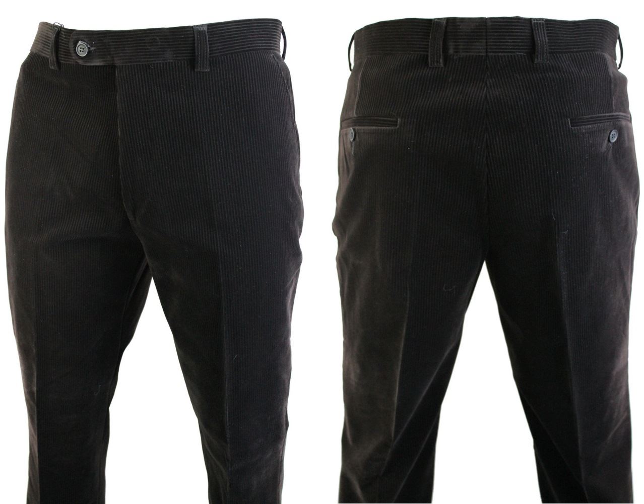 Uomo Velluto a Coste Pantaloni regolari Nero Marrone Blu Scuro Gamba Dritta Qualità Premium