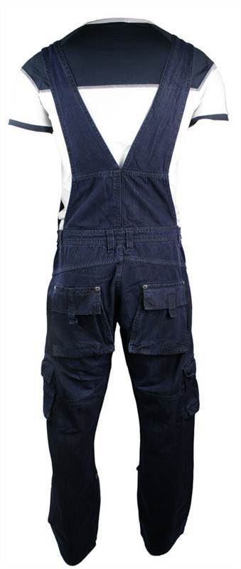 Mens Dungarees Jeans Combat Pockets Navy Dark Blue Turn Up