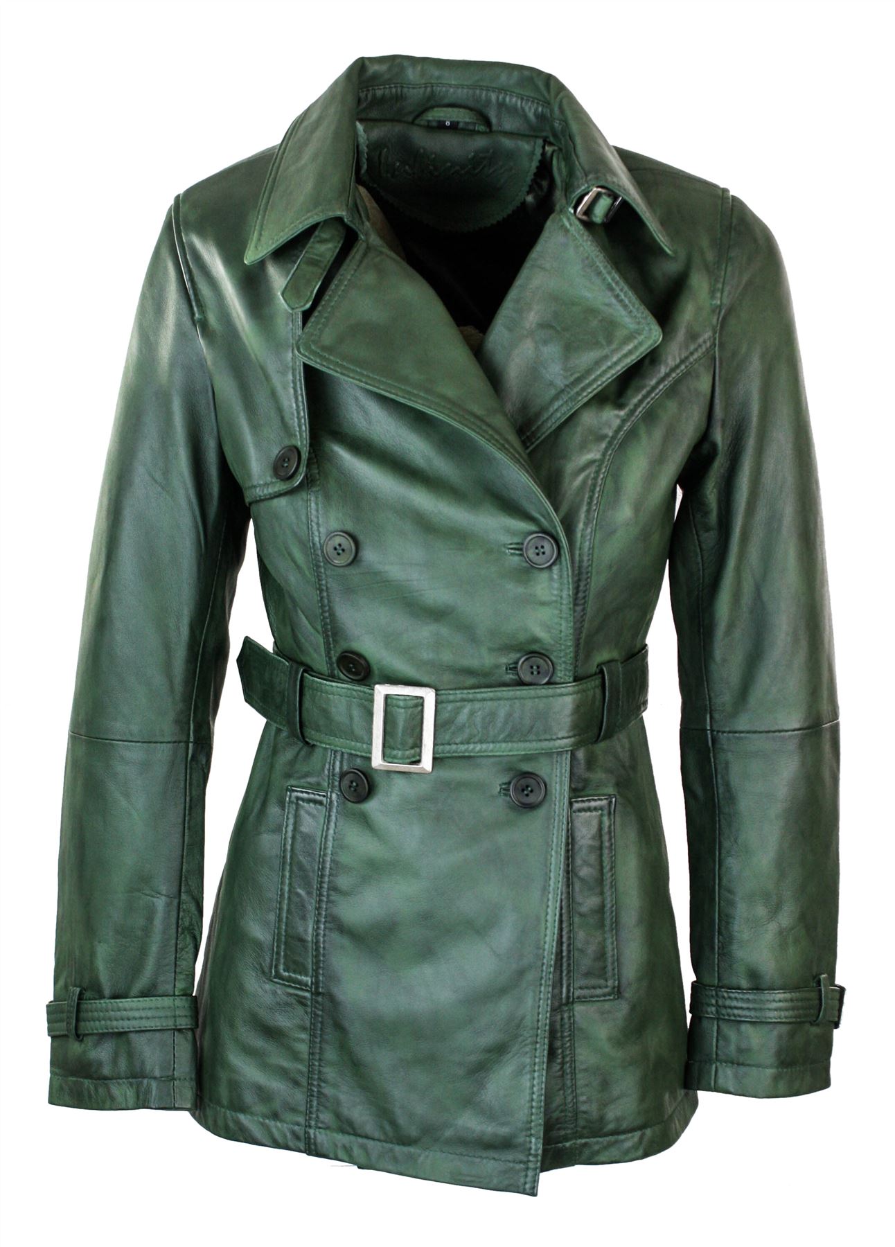 Trench Ladies Double Breasted Mid Length Designer Real Leather Jacket