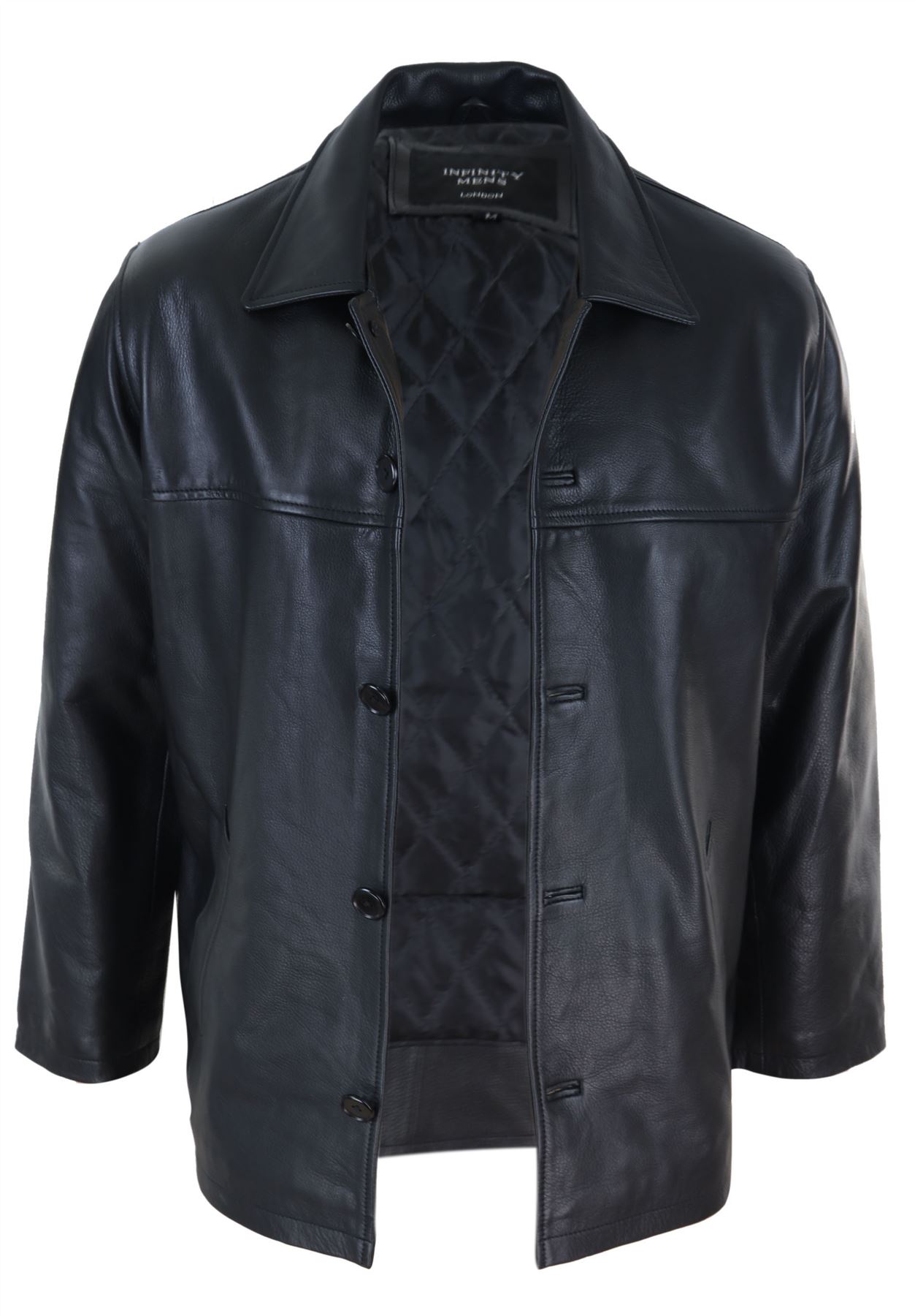 Mens Casual Real Leather Jacket Button Box Black Brown Mid Length Classic Coat
