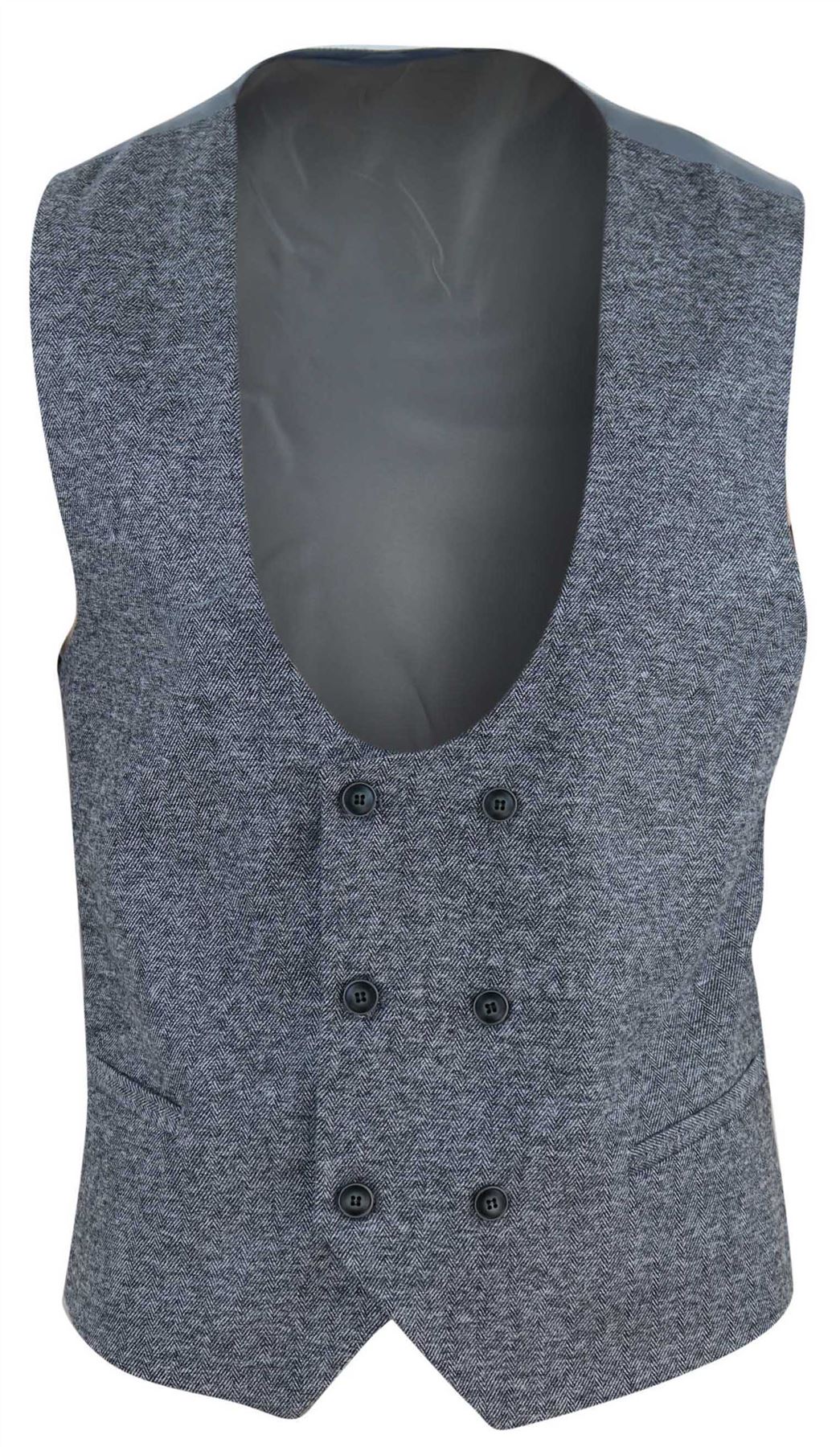 Mens Waistcoat Herringbone Double Breasted Tweed Slim Fit Peaky Blinders Gilet