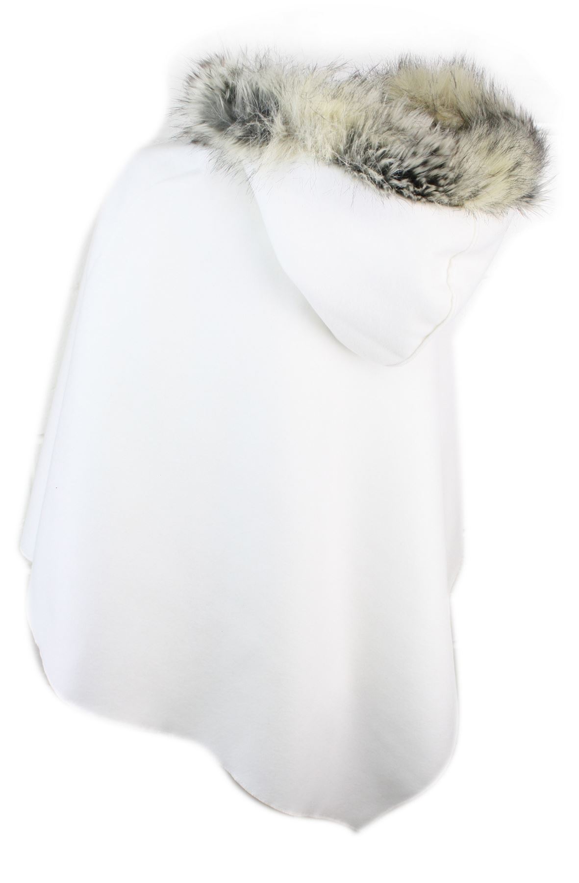 New Ladies Womens Celeb Towe Thick Faux Fur Trim Hooded Shawl Cloak Poncho Cape