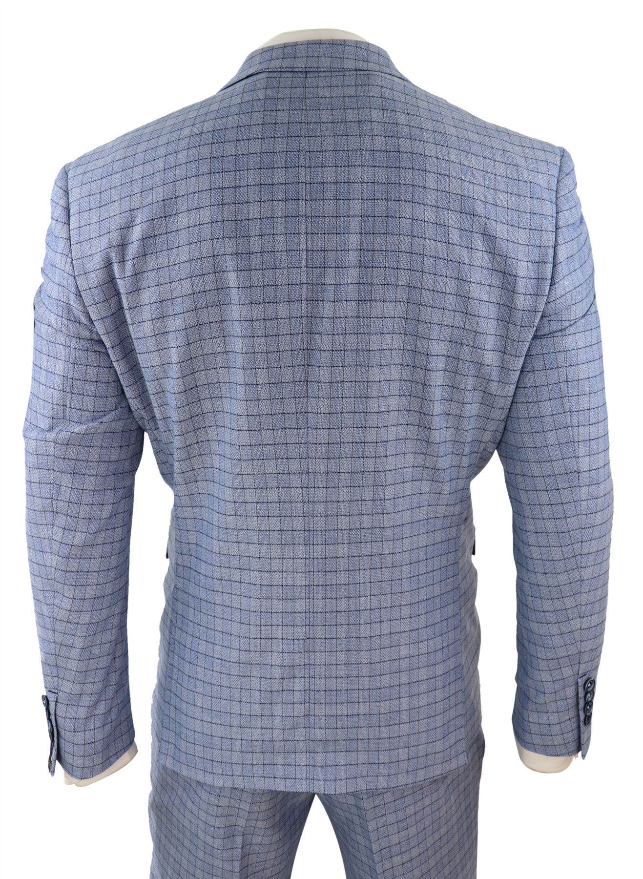 Herrenanzug 3 Teilig Blau Himmelblau Tweed Fischgräte Design Klassisch