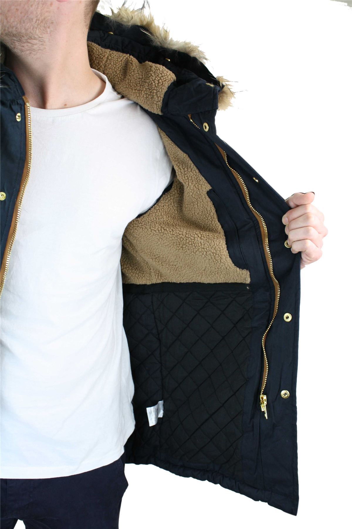 Winter Fur Hood Jacket Fishtail Warm Coat Mens Hooded Parker Parka