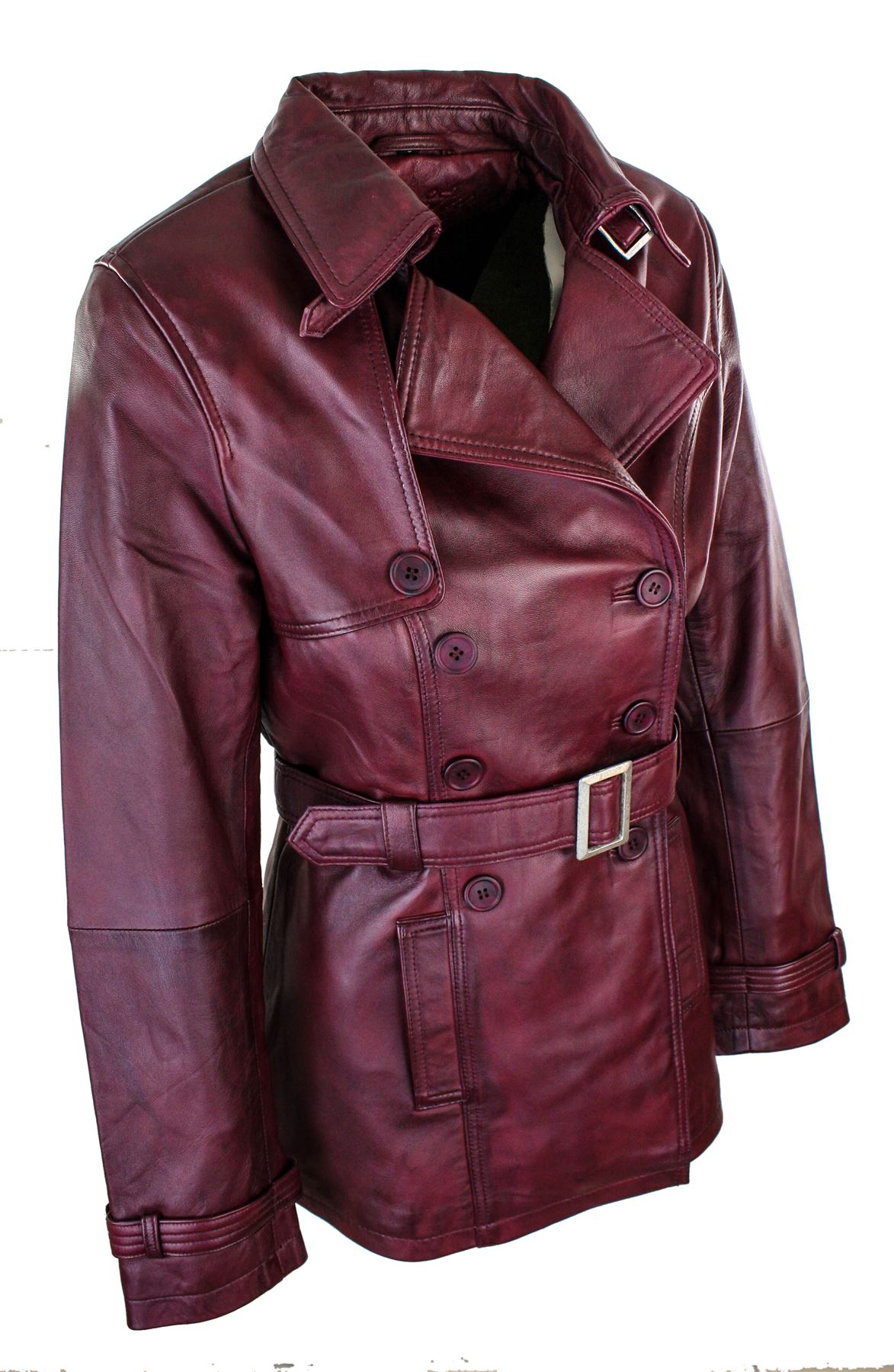 Trench Ladies Double Breasted Mid Length Designer Real Leather Jacket