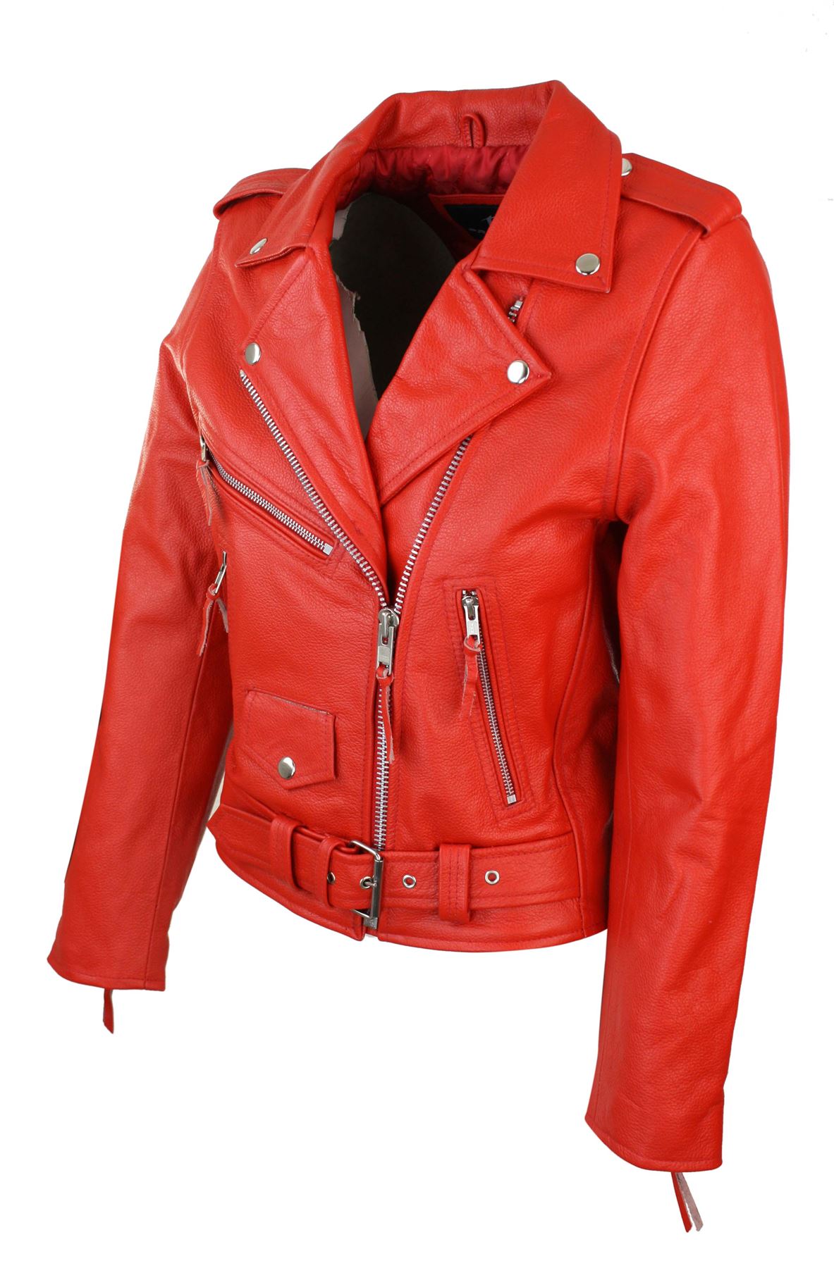 Ladies Women Classic Brando Biker Motorcycle Motorbike Hide Leather Jacket