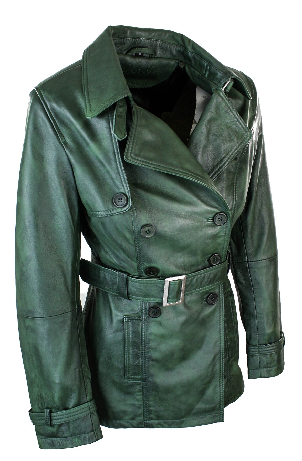 Trench Ladies Double Breasted Mid Length Designer Real Leather Jacket