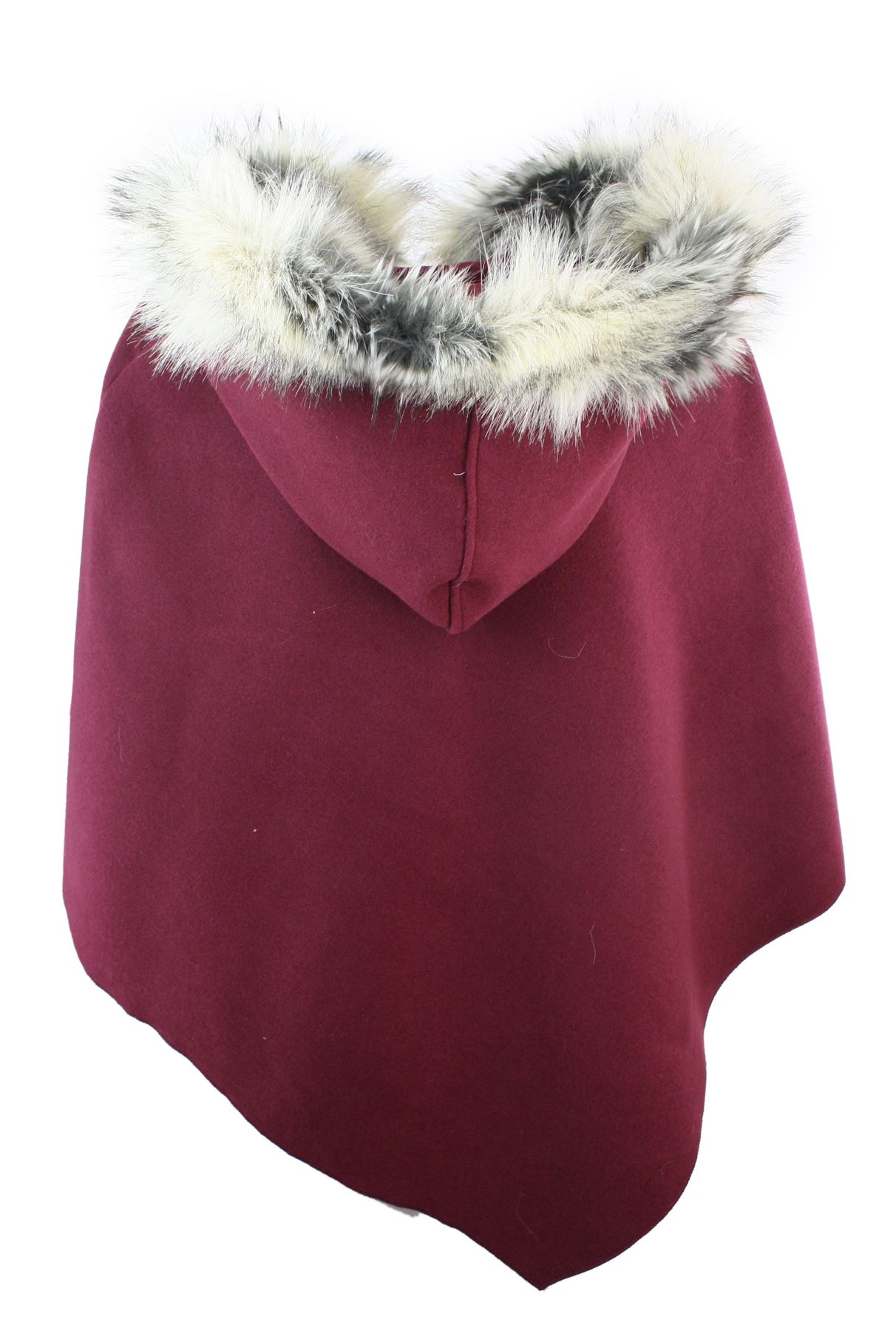 New Ladies Womens Celeb Towe Thick Faux Fur Trim Hooded Shawl Cloak Poncho Cape