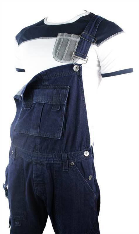 Mens Dungarees Jeans Combat Pockets Navy Dark Blue Turn Up