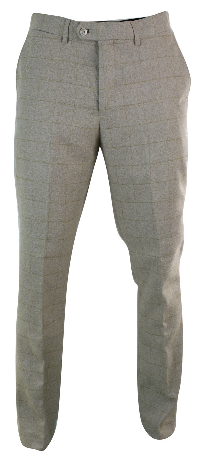 Mens Tweed Check Herringbone Peaky Blinders Trousers Tailored Fit Regular Retro