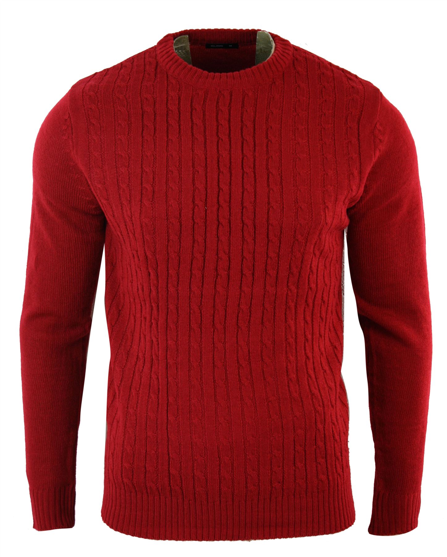 Mens Wool Texture Cable Knit Tailored Fit Jumper Knitted Smart Casual Retro