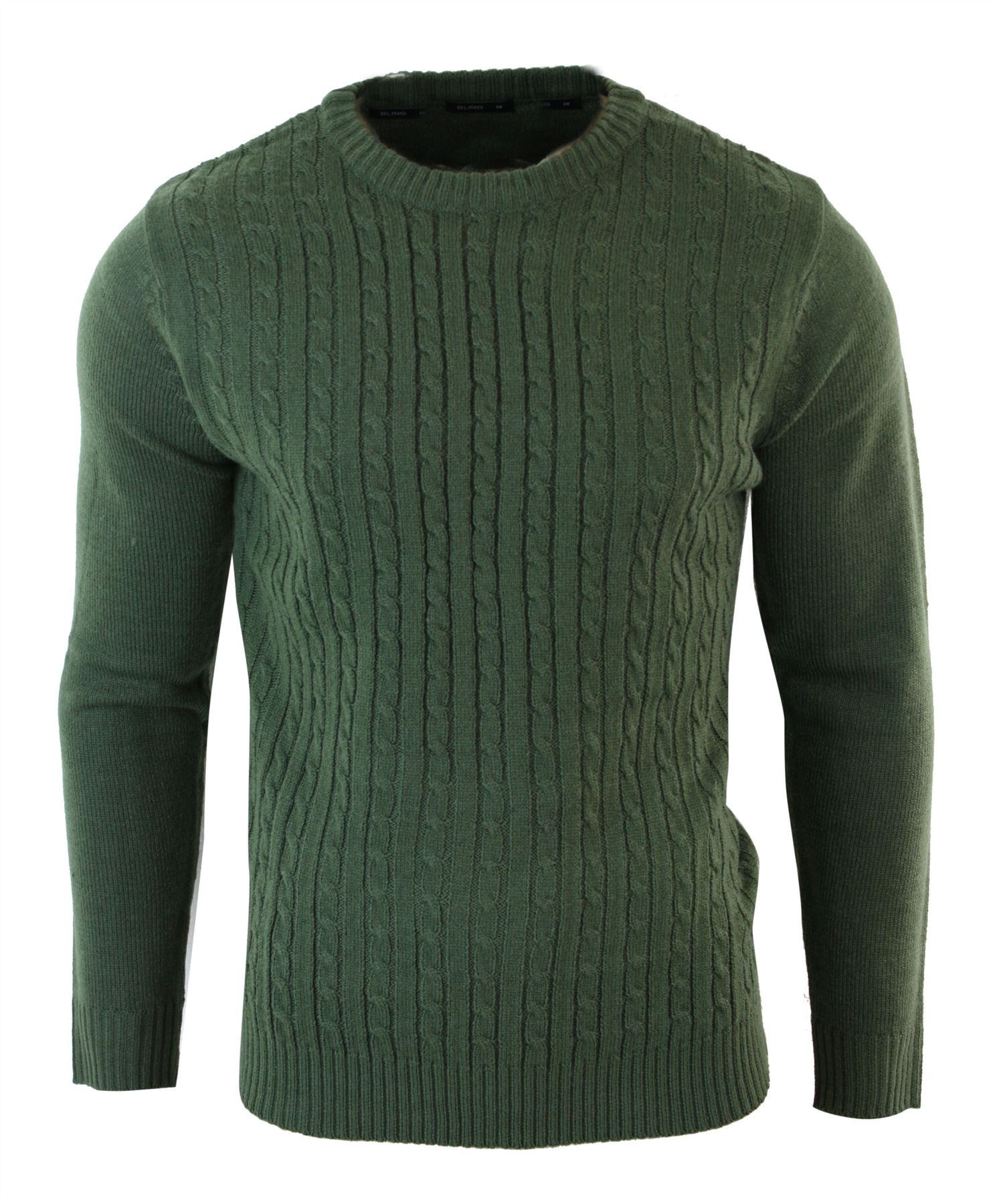 Mens Wool Texture Cable Knit Tailored Fit Jumper Knitted Smart Casual Retro