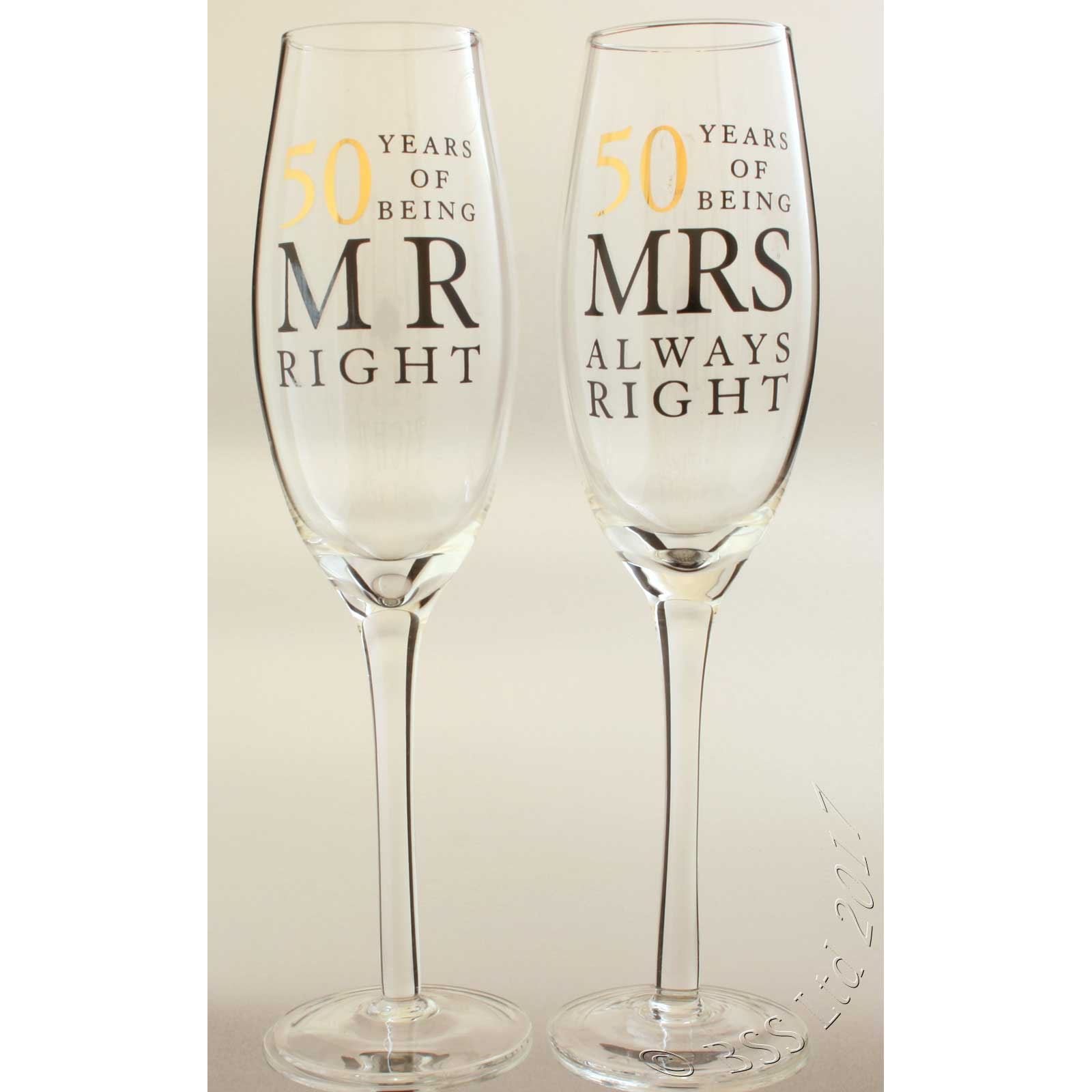 50th Mr /& Mrs Right Anniversary Glass Gift Set 10th 60th 30th 25th 40th