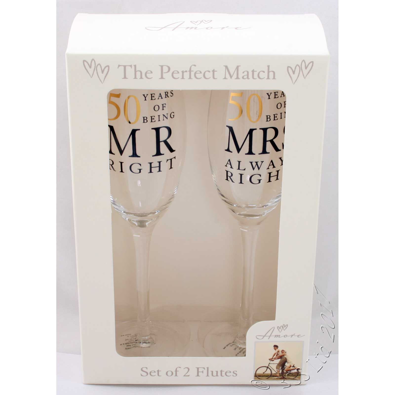 50th Mr /& Mrs Right Anniversary Glass Gift Set 10th 60th 30th 25th 40th