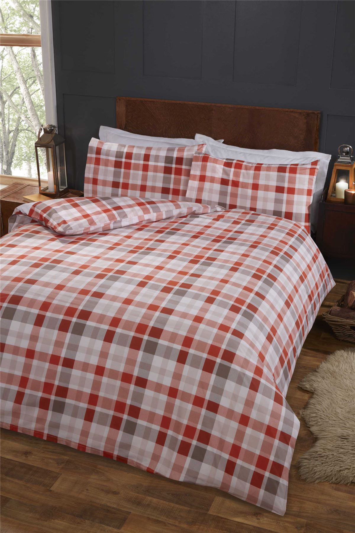 PHEASANTS TARTAN CHECK BROWN ORANGE COTTON BLEND DUVET COVER *3 SIZES*