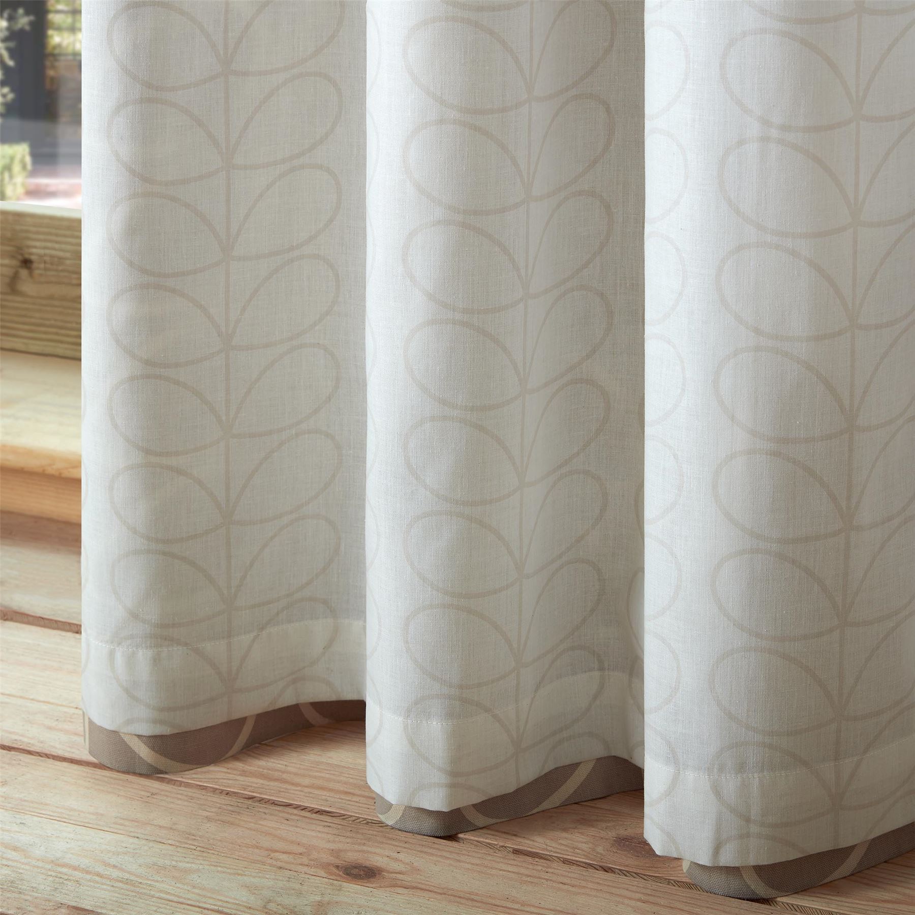 ORLA KIELY LINEAR LEAF STEM LATTE BEIGE CREAM LINED RING TOP CURTAINS *8 SIZES*