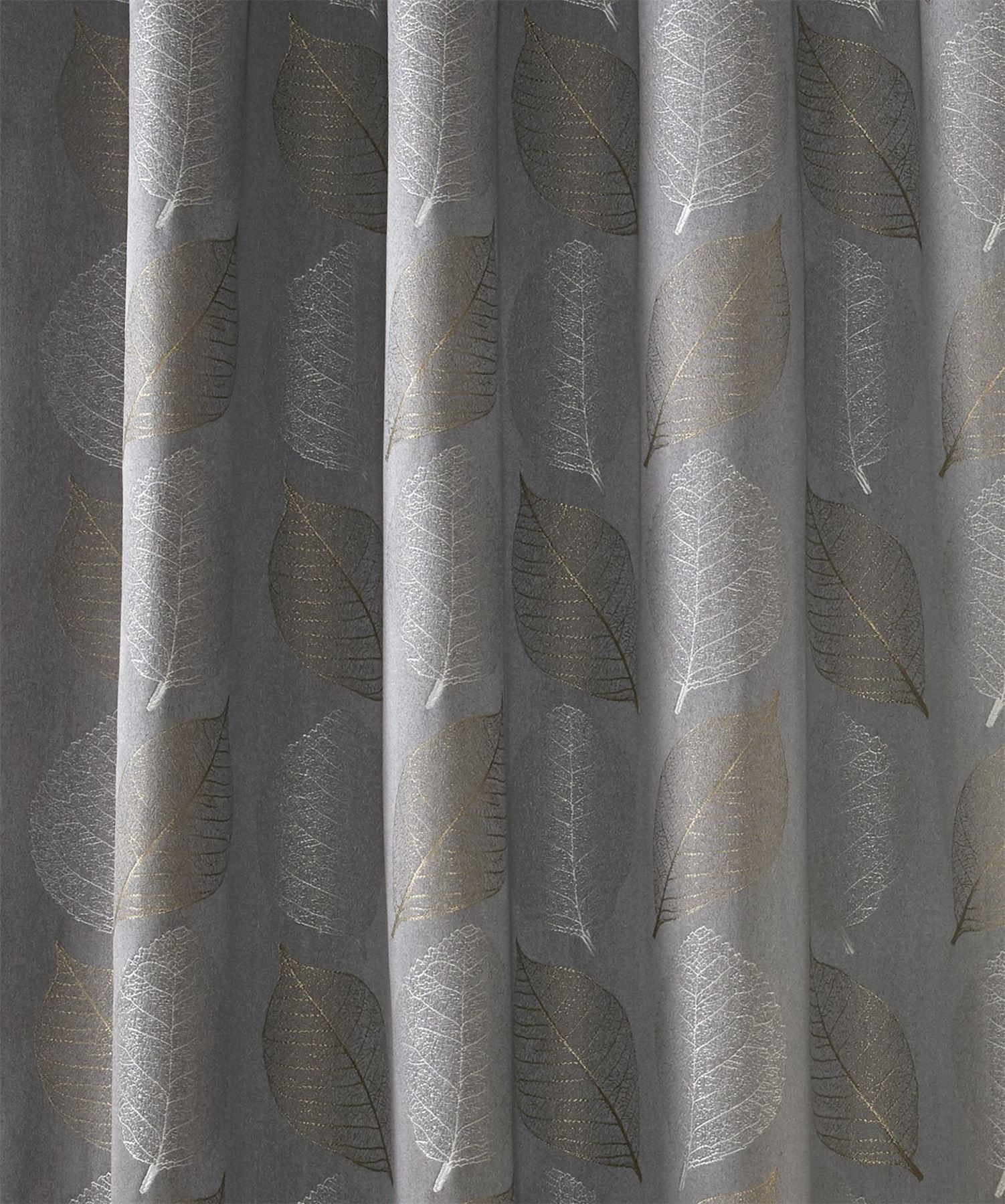 JACQUARD LEAF LEAVES GREY SILVER GOLD LINED PENCIL PLEAT CURTAINS *9 SIZES*