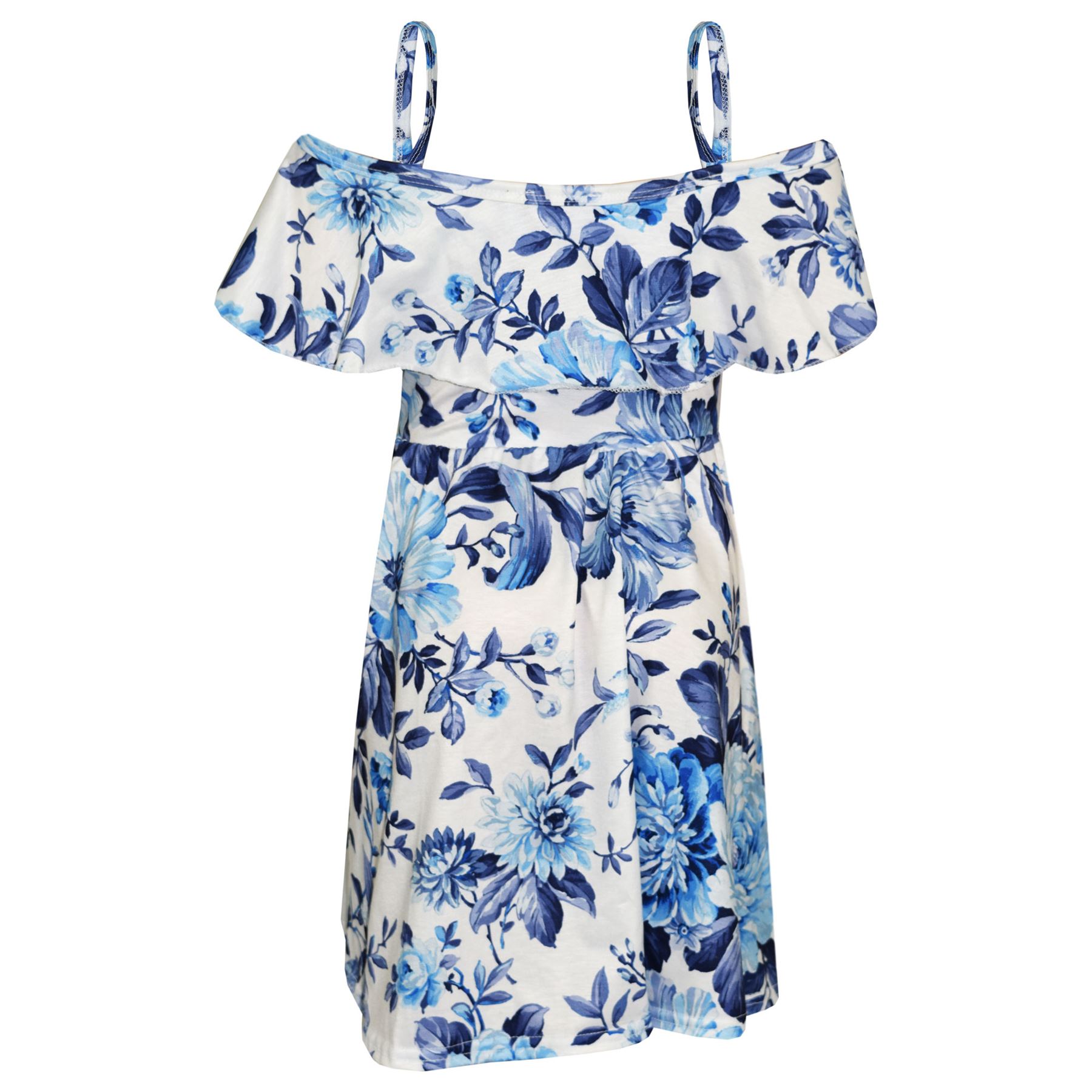 Kids Girls Skater Dress Floral Print Summer Party Off Shoulder Dresses 7-13 Year