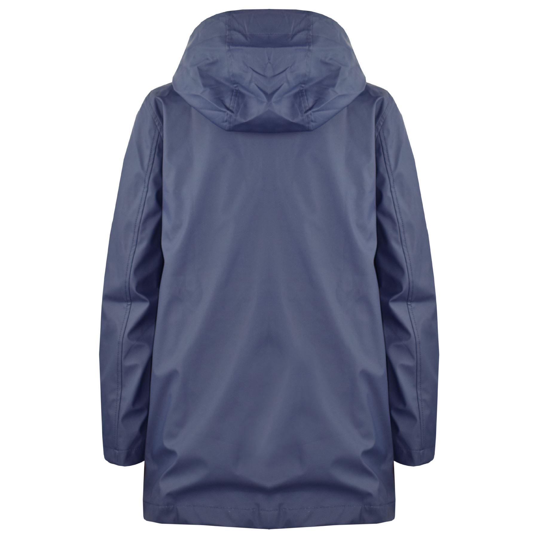 Kids Girls Boys PU Raincoat Jacket Navy Hooded Waterproof Rain Mac Cagoule 5-13Y