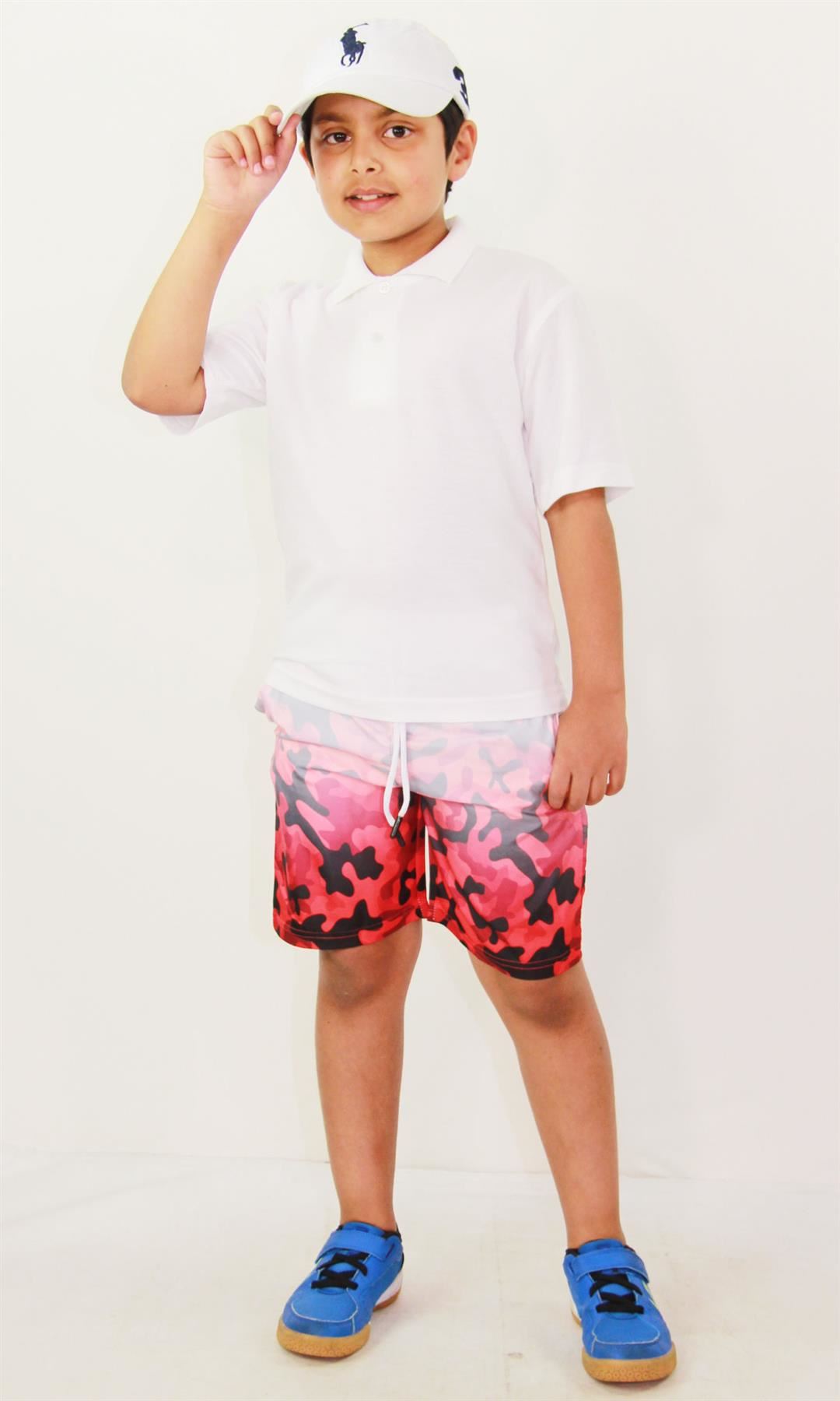 Kids Boys Girls Short Two Tone Camouflage Red Summer Chino Knee Length Half Pant