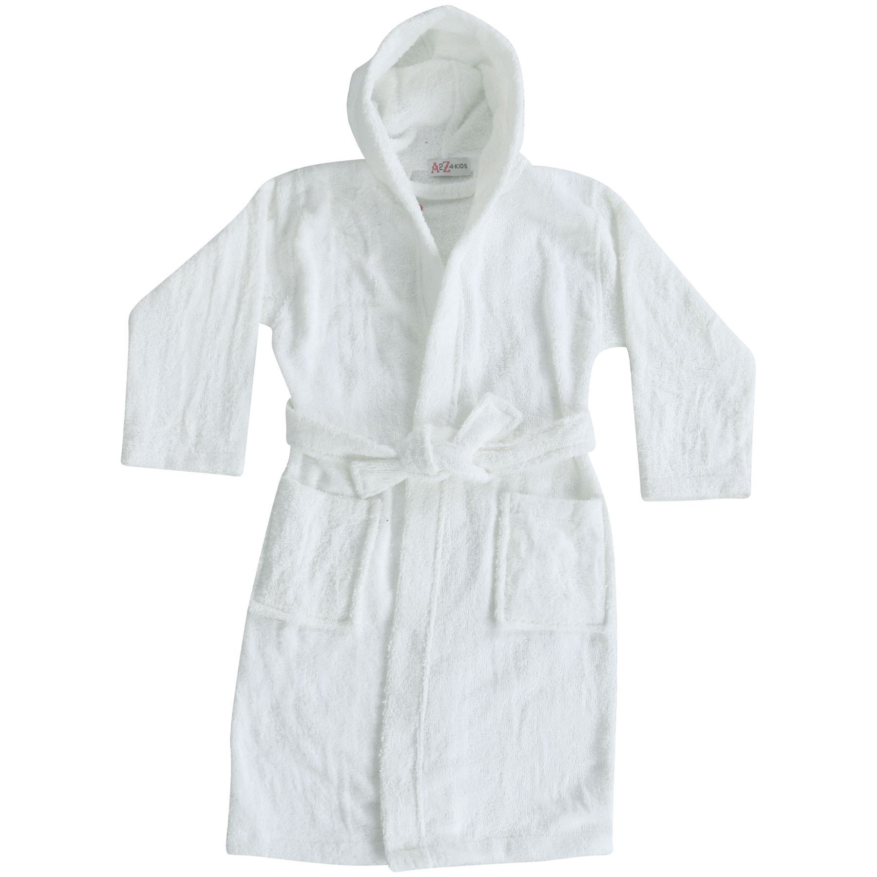 Kids Girls Boys 100/% Cotton Soft White Hooded Bathrobe Luxury Dressing Gown 2-13