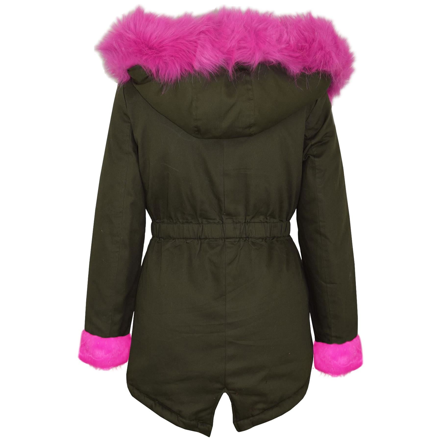 Kids Girls Hooded Jacket Rainbow Faux Fur Parka School Jackets Outwear Coat 2-13