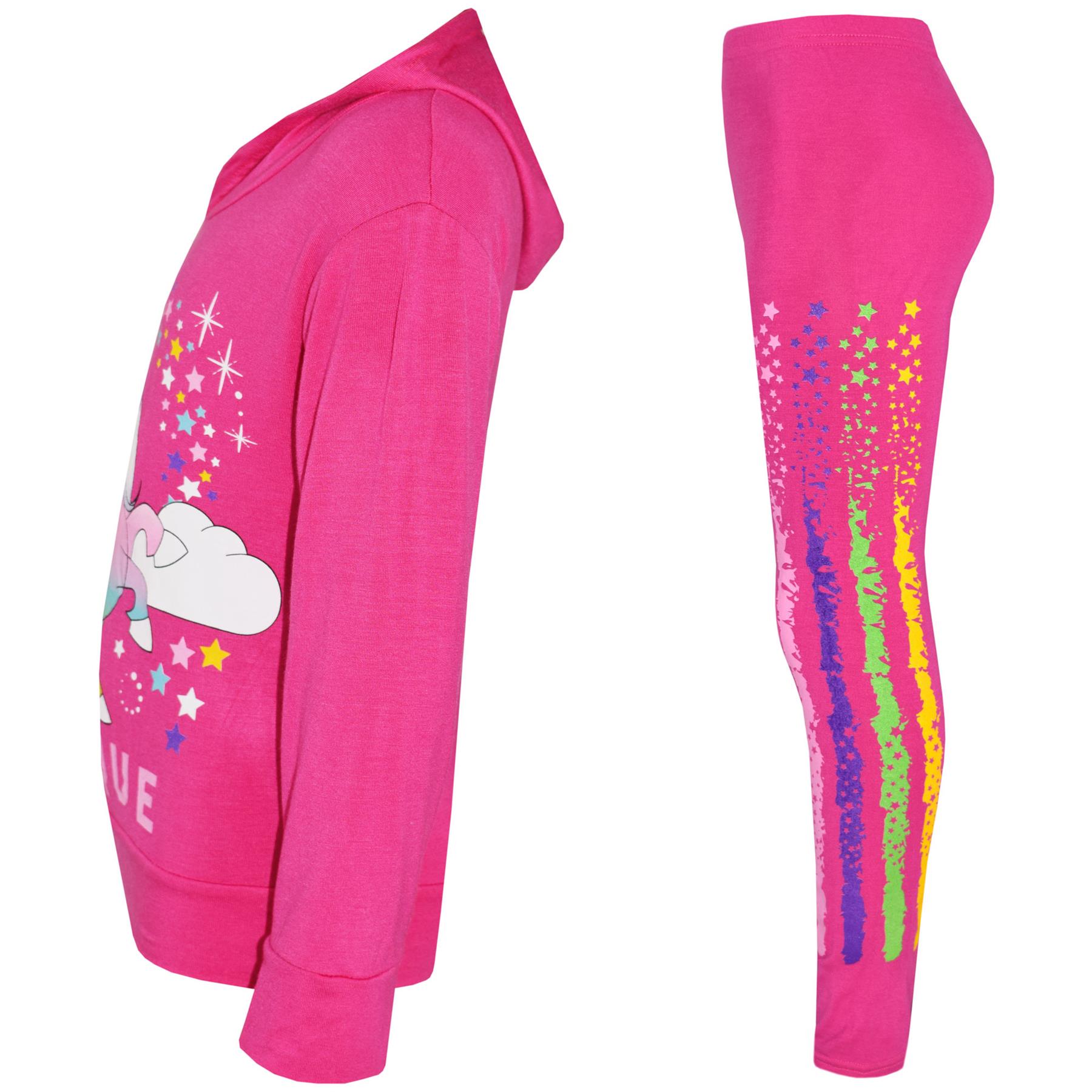 Kids Girls Top Dabbing Unicorn Floss Unique Rainbow Hooded Legging Set Tracksuit
