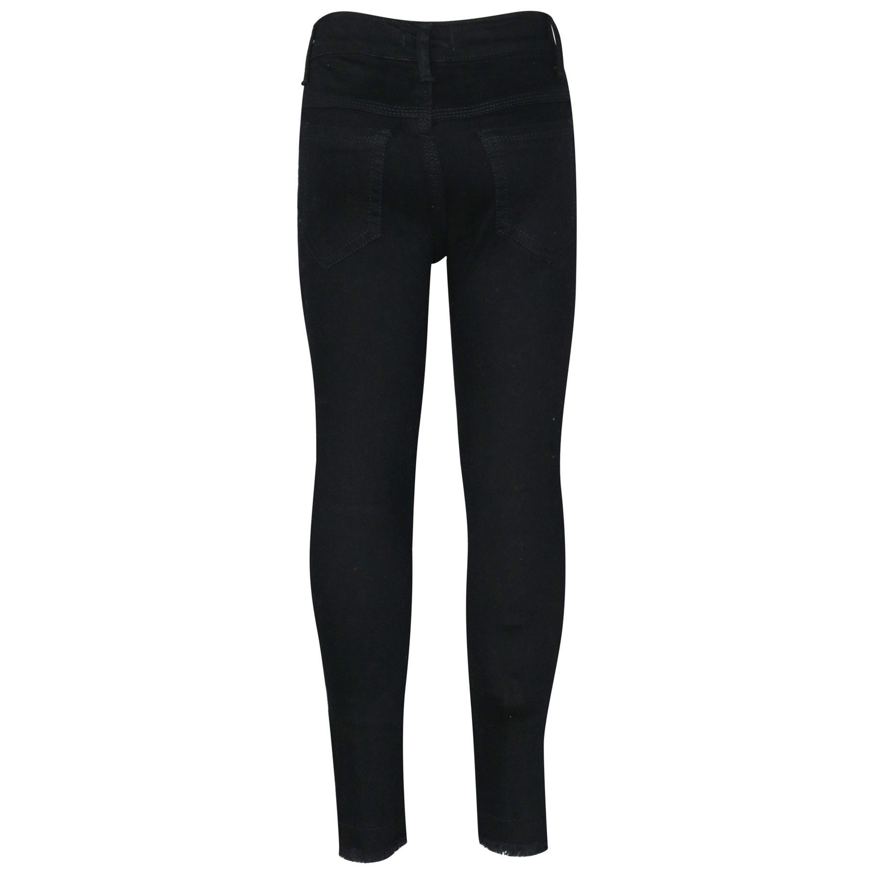 Kids Girls Stretchy Jeans Roses Embroidered Black Denim Pants Trousers Jeggings