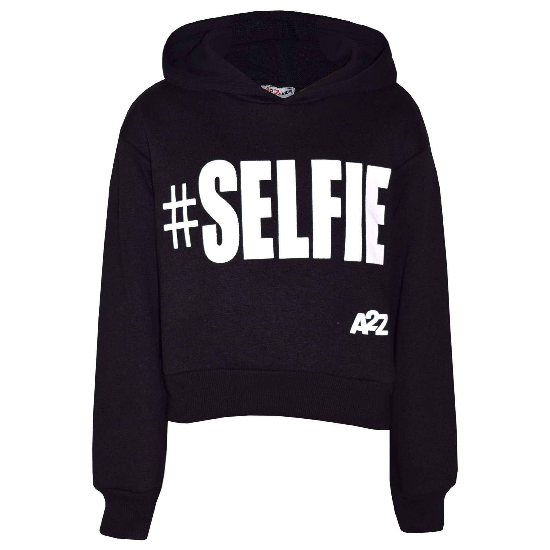 Enfants Filles Jogging Costume Designer #Selfie Survêtement à Capuche Crop Top Bottom 5-13Yr