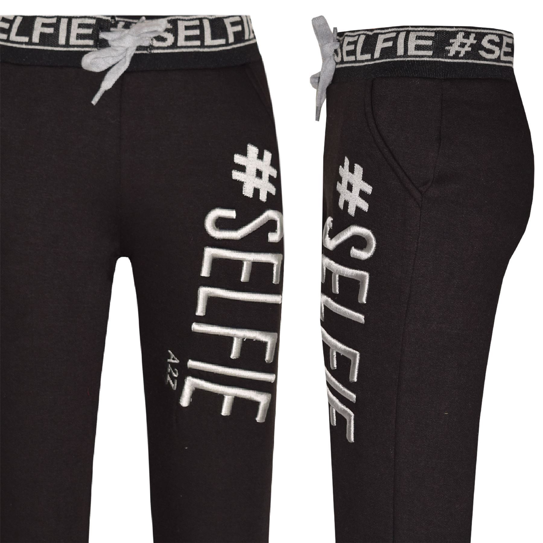 Kids Girls Boys Tracksuit Designer #Selfie Embroidered Top /& Bottom Jogging Suit